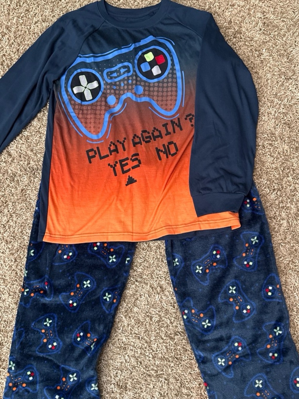 Kids Orange and Navy Video Game Pajama Set